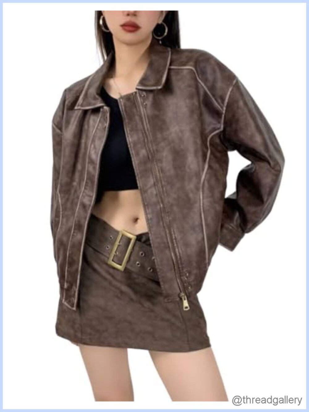 Women's Oversized Distressed Faux Leather Bomber Jacket